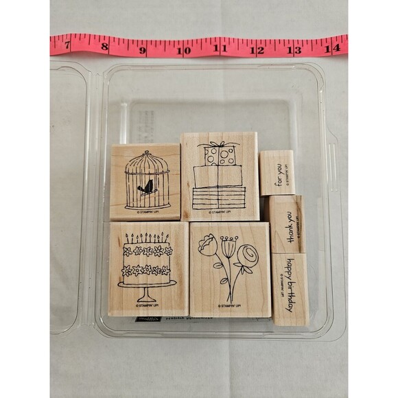 Stampin Up Happy Moments Retired Wooden Stamp Set Of 7 New - Picture 1 of 3